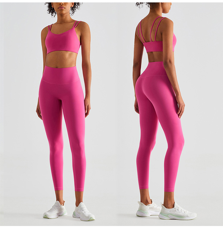 Low Impact Yoga Sets Soft Double Thin Strap Sports Bra High Waist Workout Leggings Gym Fitness Set